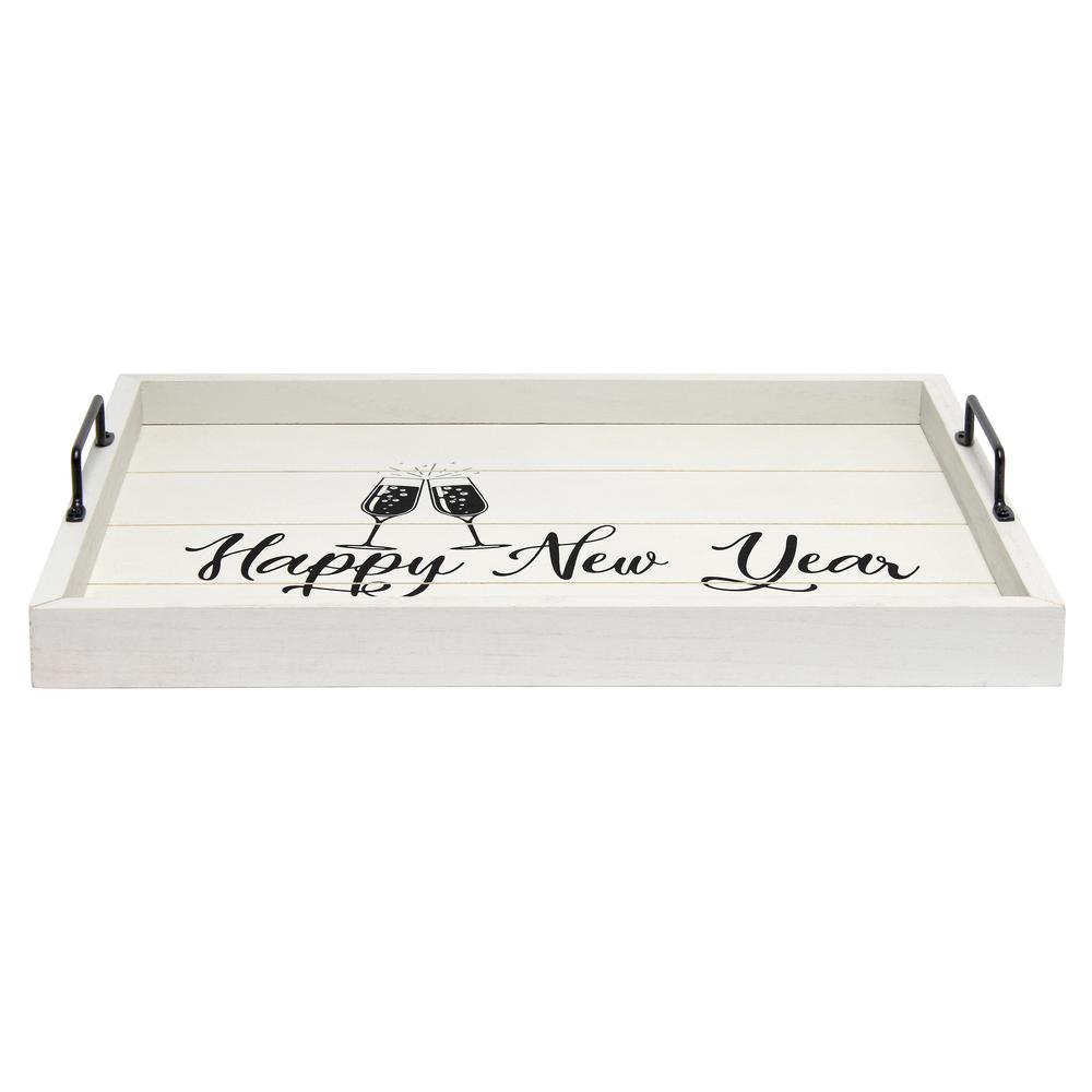 Decorative Wood Serving Tray w/ Handles15.50" x 12""Happy New Year". Picture 1