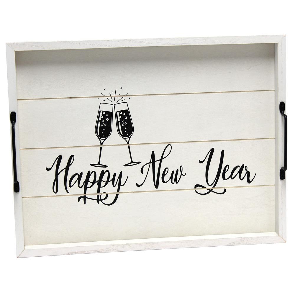 Decorative Wood Serving Tray w/ Handles, 15.50" x 12", "Happy New Year". Picture 8