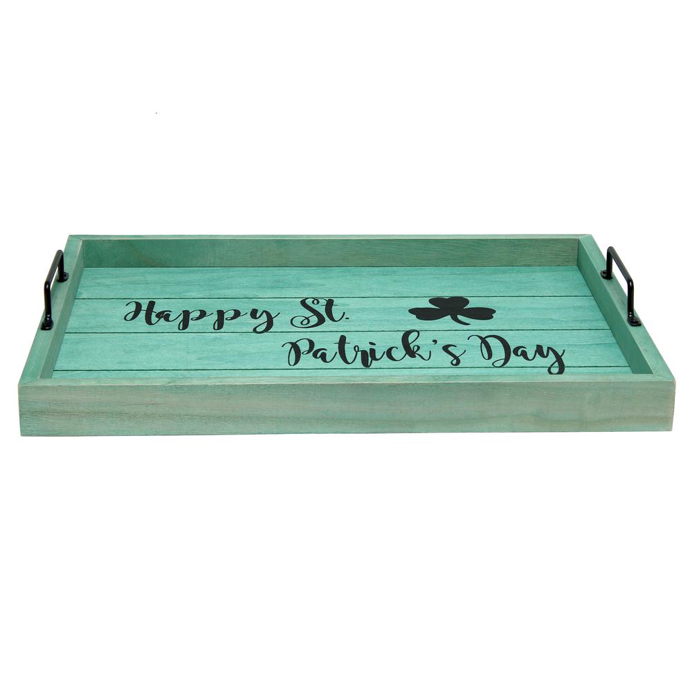 Elegant Designs Decorative Wood Serving Tray w/ Handles, 15.50" x 12", "Happy St. Patrick's Day". The main picture.