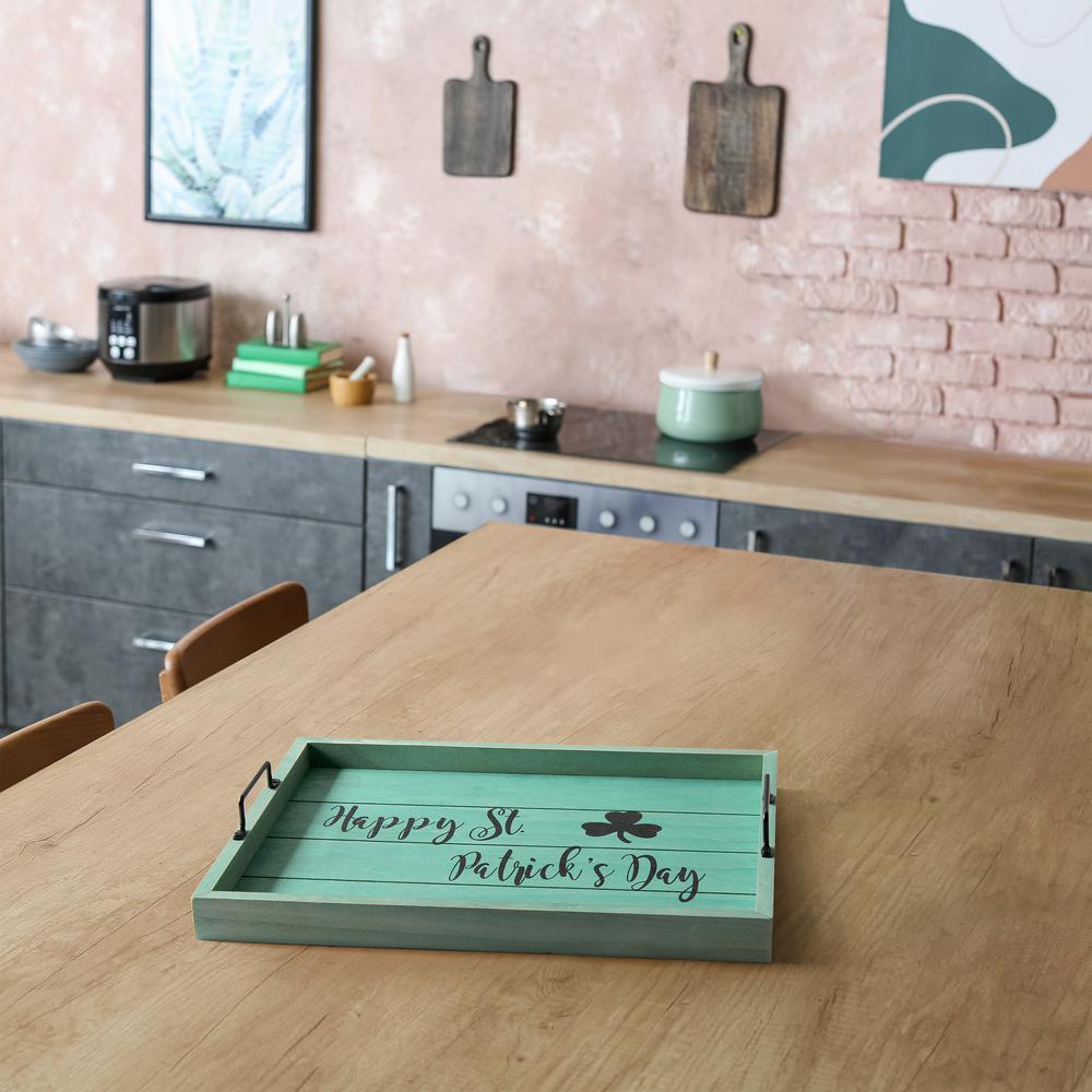 Elegant Designs Decorative Wood Serving Tray w/ Handles, 15.50" x 12", "Happy St. Patrick's Day". Picture 3