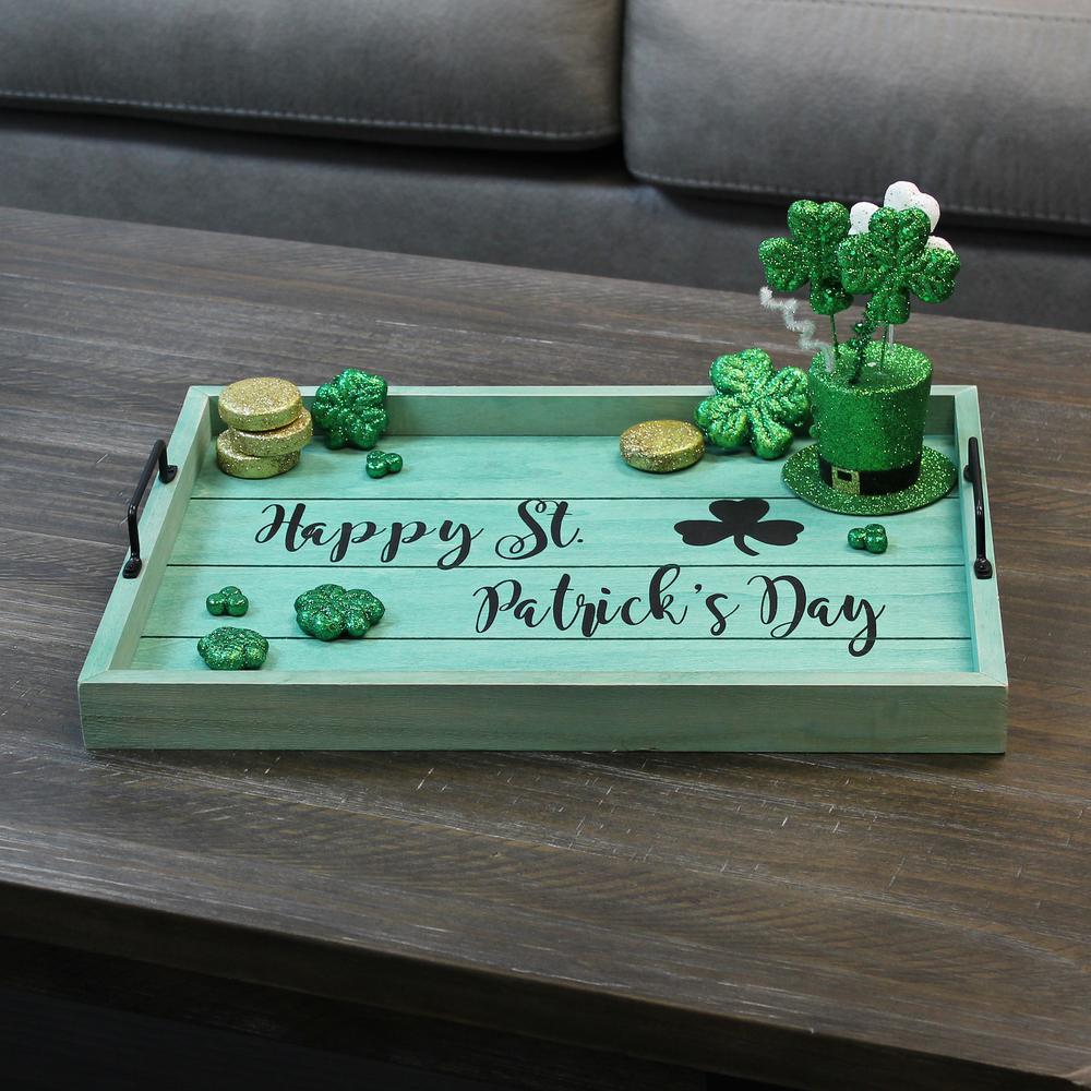 Elegant Designs Decorative Wood Serving Tray w/ Handles, 15.50" x 12", "Happy St. Patrick's Day". Picture 6