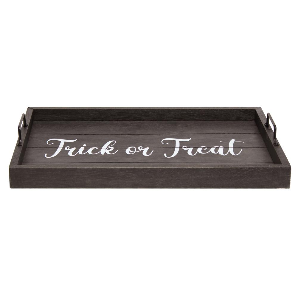 Decorative Wood Serving Tray w/ Handles, 15.50" x 12", "Trick or Treat". Picture 2