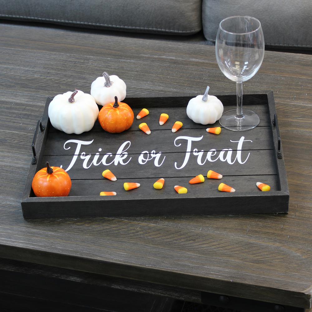 Decorative Wood Serving Tray w/ Handles, 15.50" x 12", "Trick or Treat". Picture 5