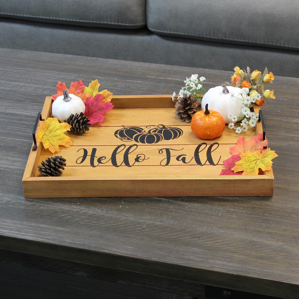 Decorative Wood Serving Tray w/ Handles, 15.50" x 12", "Hello Fall". Picture 6