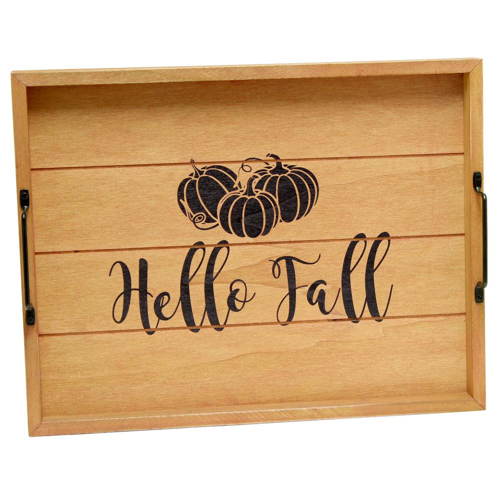 Decorative Wood Serving Tray w/ Handles, 15.50" x 12", "Hello Fall". Picture 8