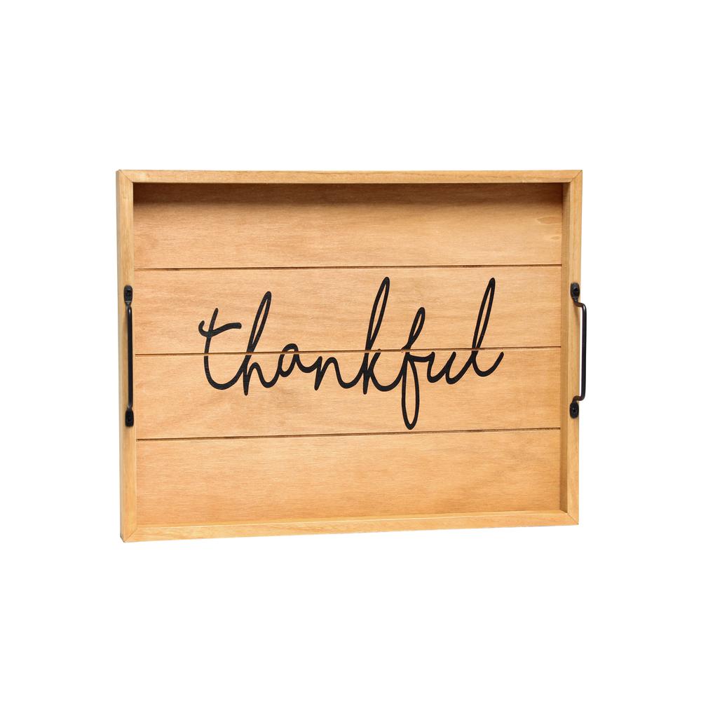 Elegant Designs Decorative Wood Serving Tray w/ Handles, 15.50" x 12", "Thankful", HG2000-NTF. Picture 1