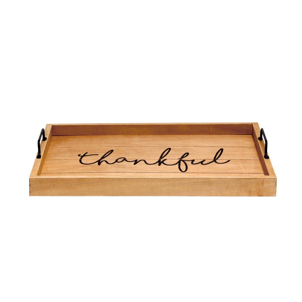 Elegant Designs Decorative Wood Serving Tray w/ Handles, 15.50" x 12", "Thankful", HG2000-NTF. Picture 2