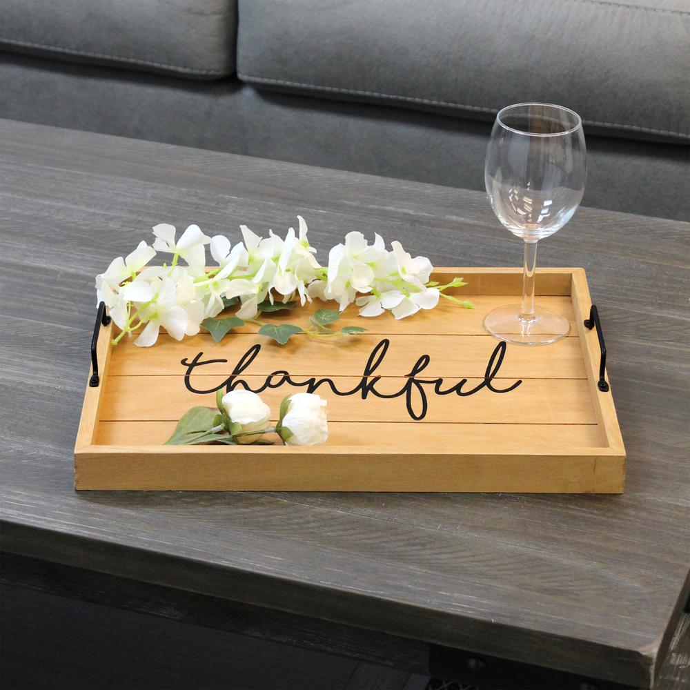 Elegant Designs Decorative Wood Serving Tray w/ Handles, 15.50" x 12", "Thankful", HG2000-NTF. Picture 7