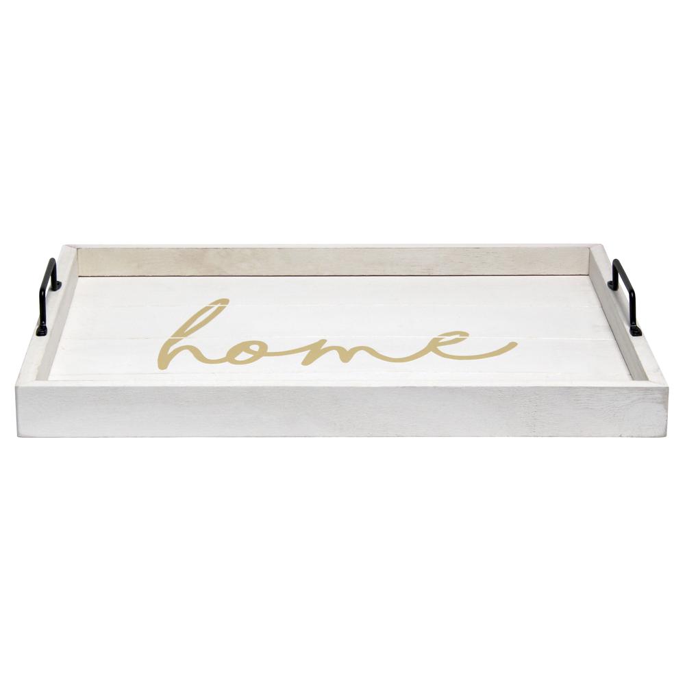 Elegant Designs Decorative Wood Serving Tray w/ Handles, 15.50" x 12", White Wash "Home". Picture 2