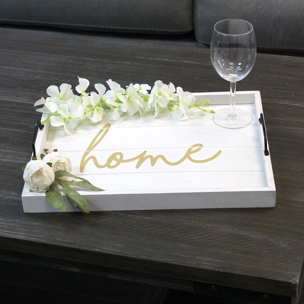 Elegant Designs Decorative Wood Serving Tray w/ Handles, 15.50" x 12", White Wash "Home". Picture 5