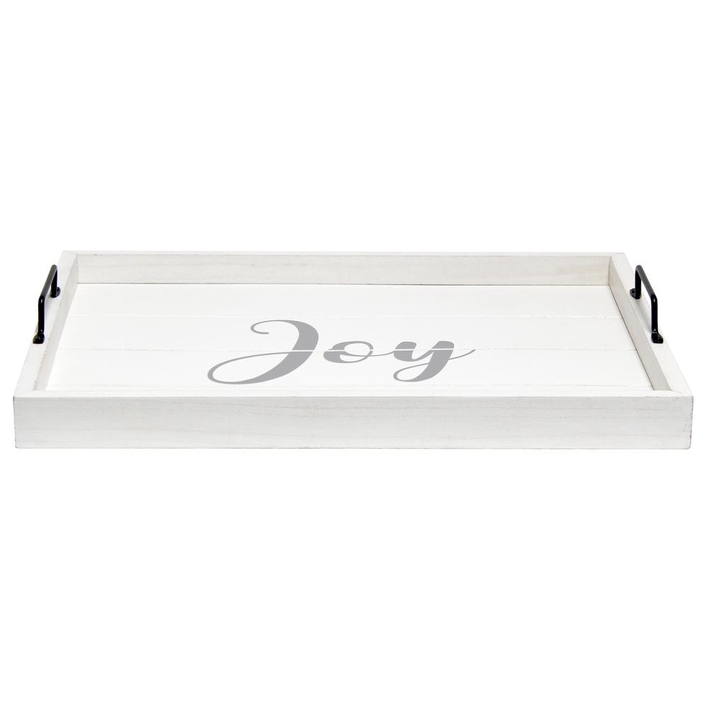 Decorative Wood Serving Tray w/ Handles, 15.50" x 12", "Joy". Picture 2