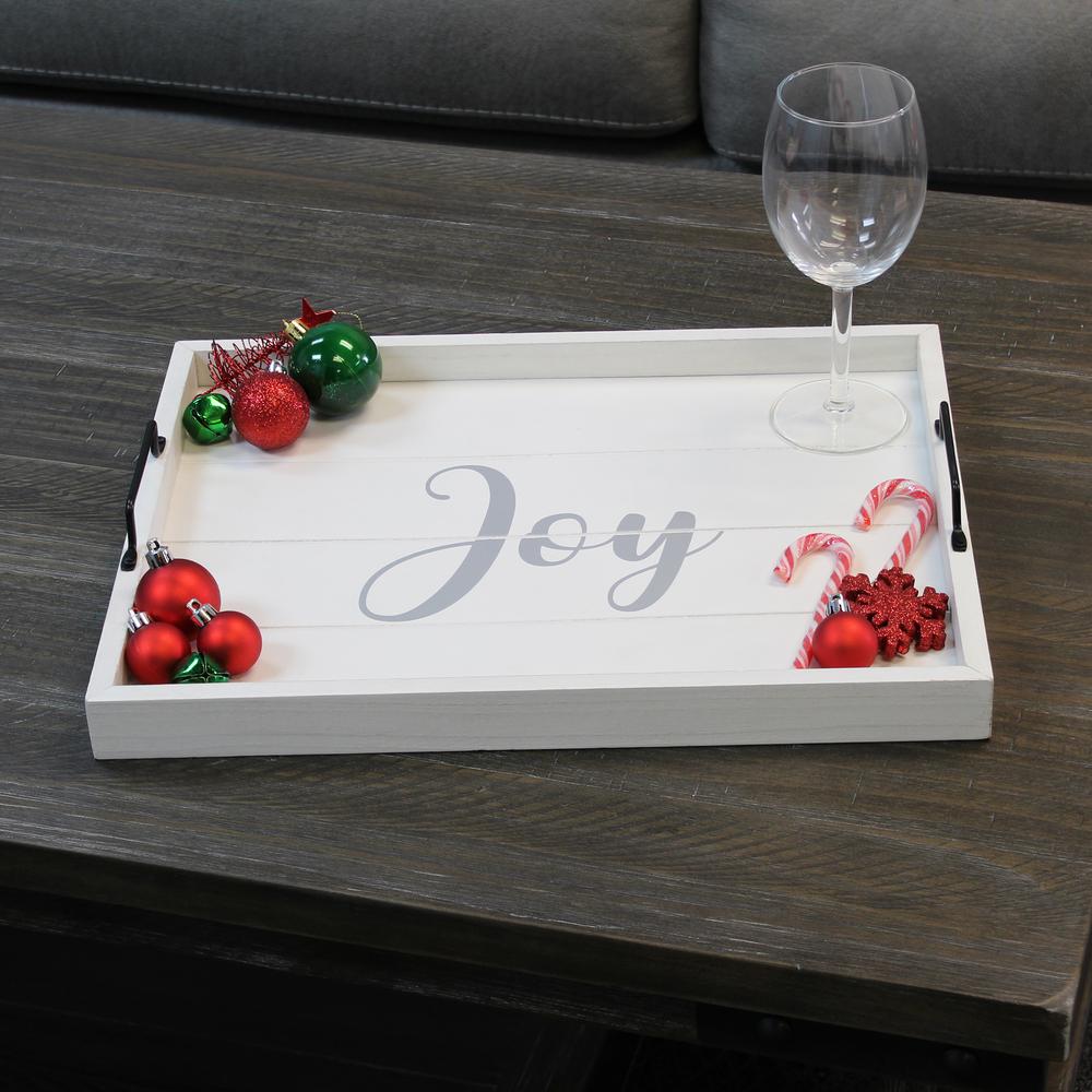 Decorative Wood Serving Tray w/ Handles, 15.50" x 12", "Joy". Picture 5
