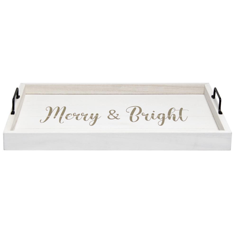 Decorative Wood Serving Tray w/ Handles15.50" x 12""Merry & Bright". Picture 2