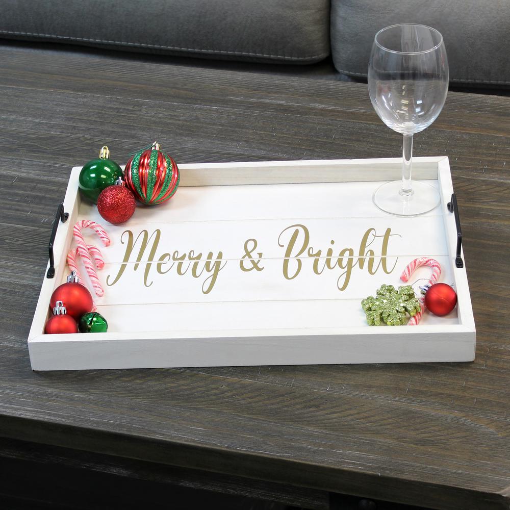 Decorative Wood Serving Tray w/ Handles, 15.50" x 12", "Merry & Bright". Picture 5