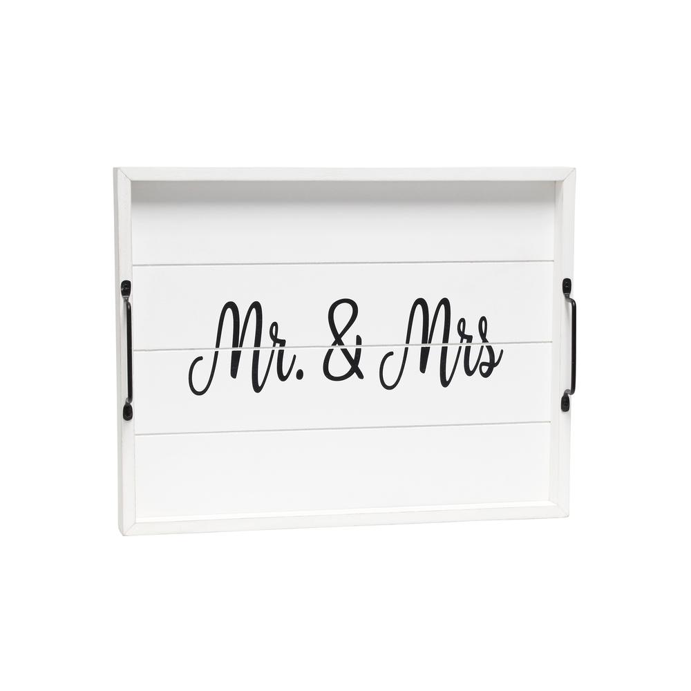 Elegant Designs Decorative Wood Serving Tray w/ Handles, 15.50" x 12", "Mr. & Mrs.". The main picture.