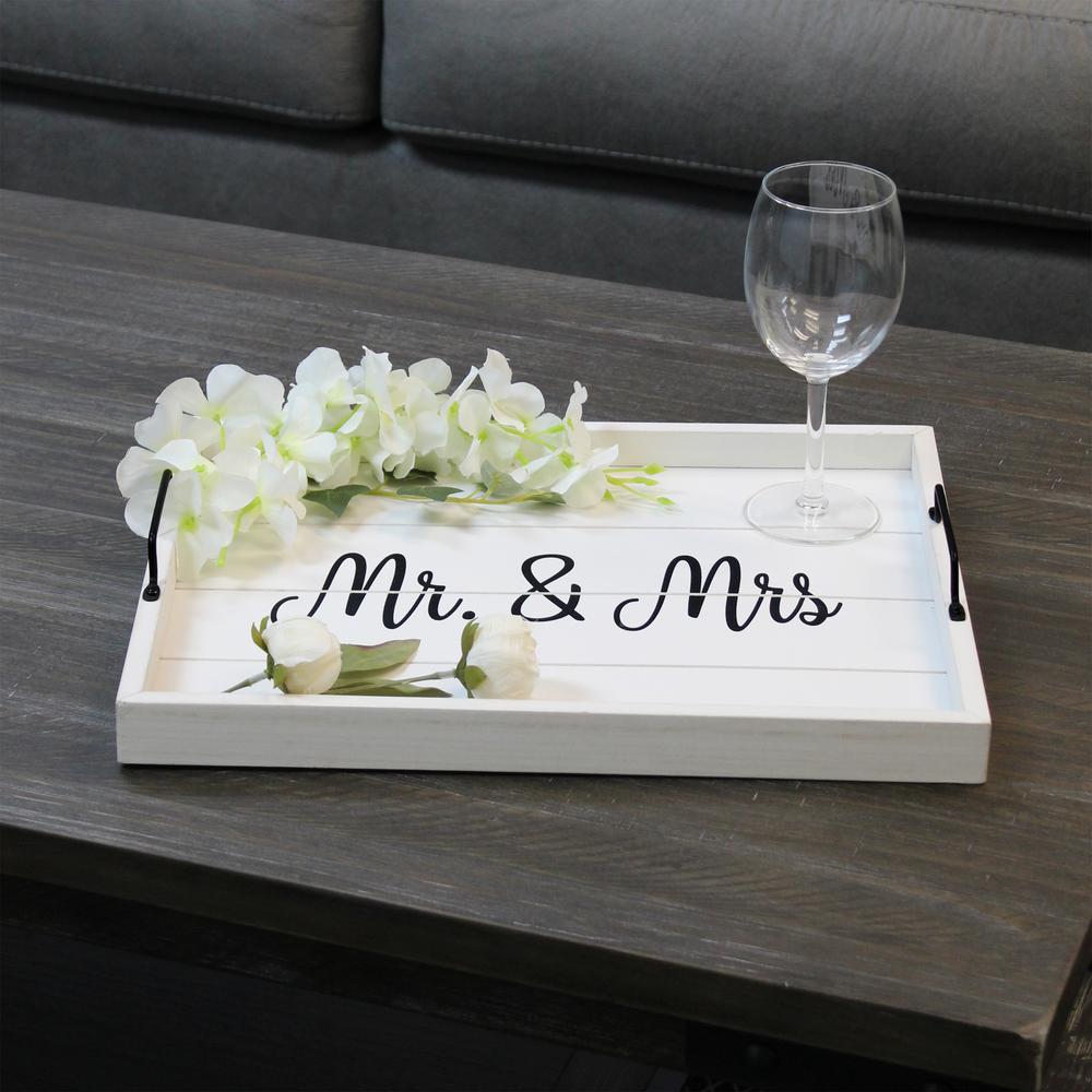 Elegant Designs Decorative Wood Serving Tray w/ Handles, 15.50" x 12", "Mr. & Mrs.". Picture 7