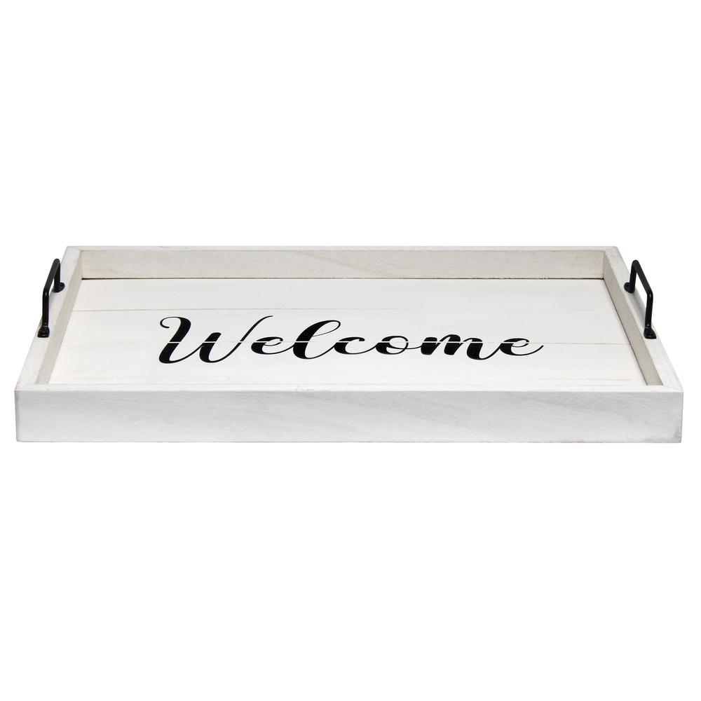 Decorative Wood Serving Tray w/ Handles, 15.50" x 12", "Welcome". Picture 2