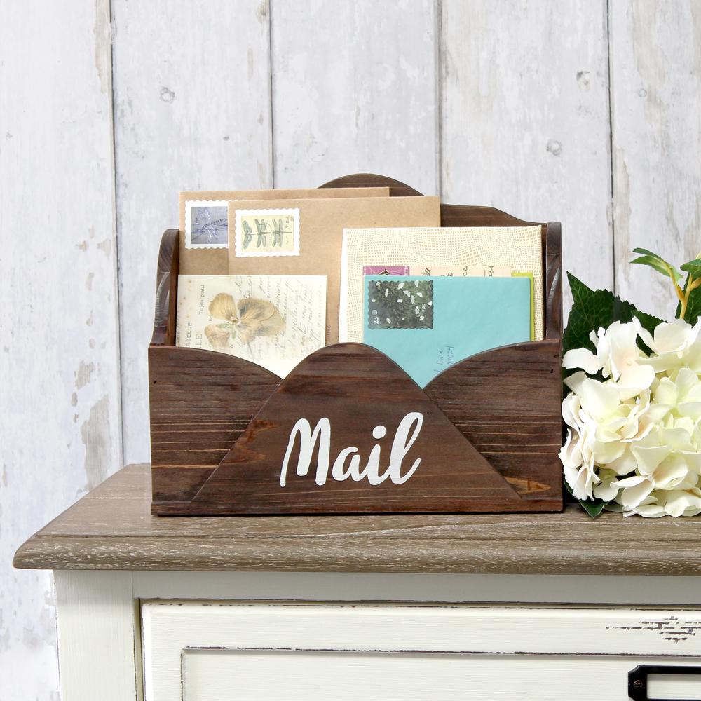 Elegant Designs Homewood Farmhouse Wooden Decorative Envelope Shaped Desktop Letter Holder in White. Picture 5