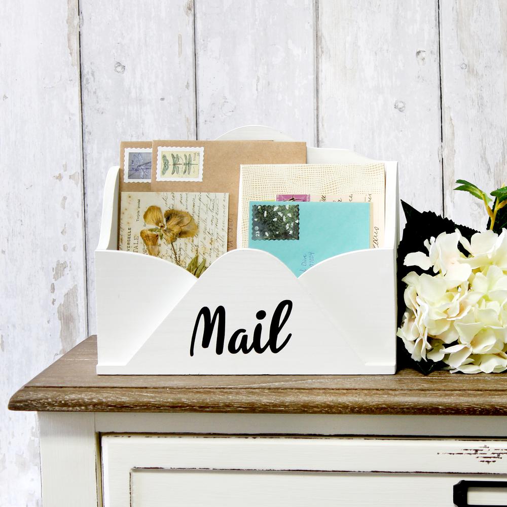 Elegant Designs Homewood Farmhouse Wooden Decorative Envelope Shaped Desktop Letter Holder White. Picture 5