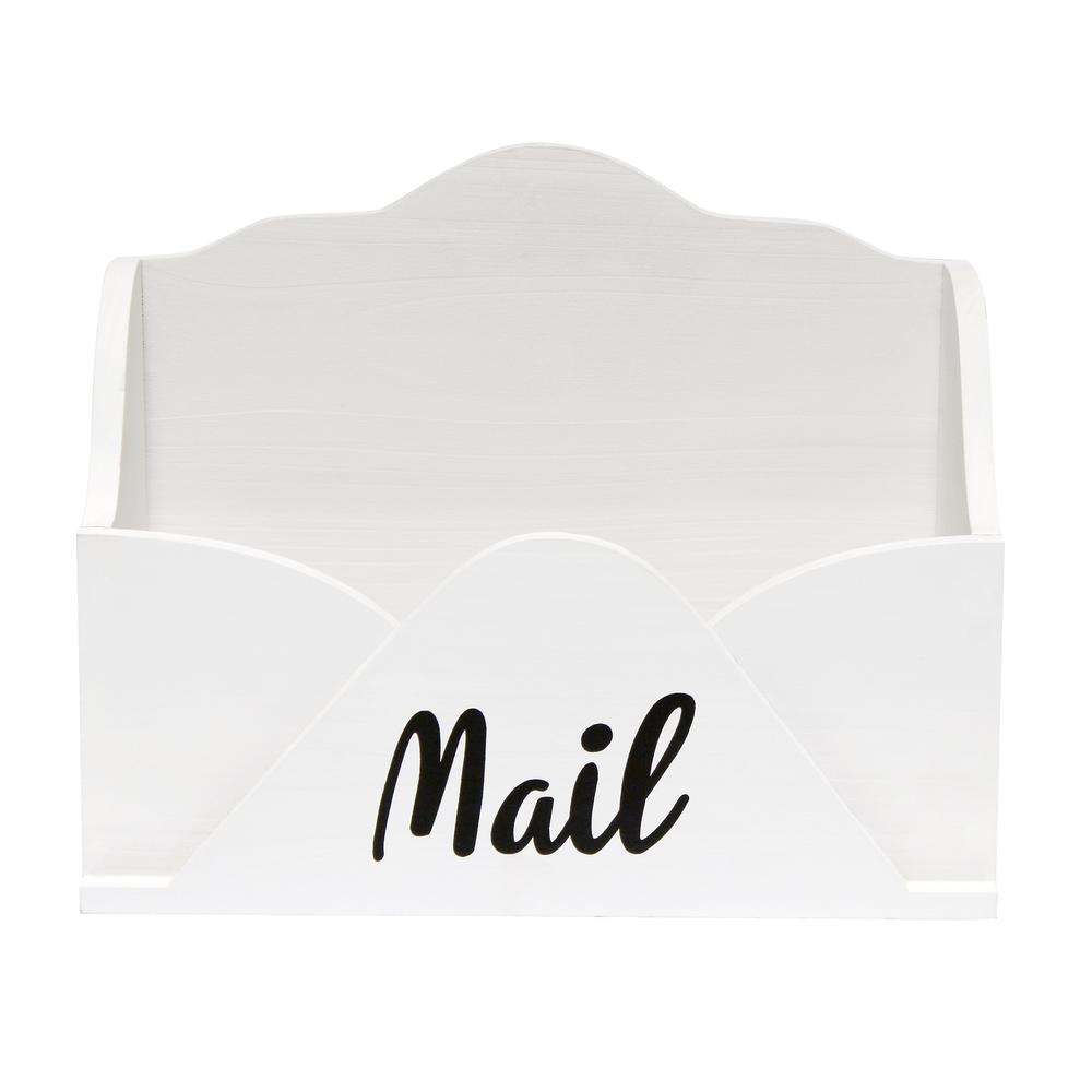 Elegant Designs Homewood Farmhouse Wooden Decorative Envelope Shaped Desktop Letter Holder White. Picture 1