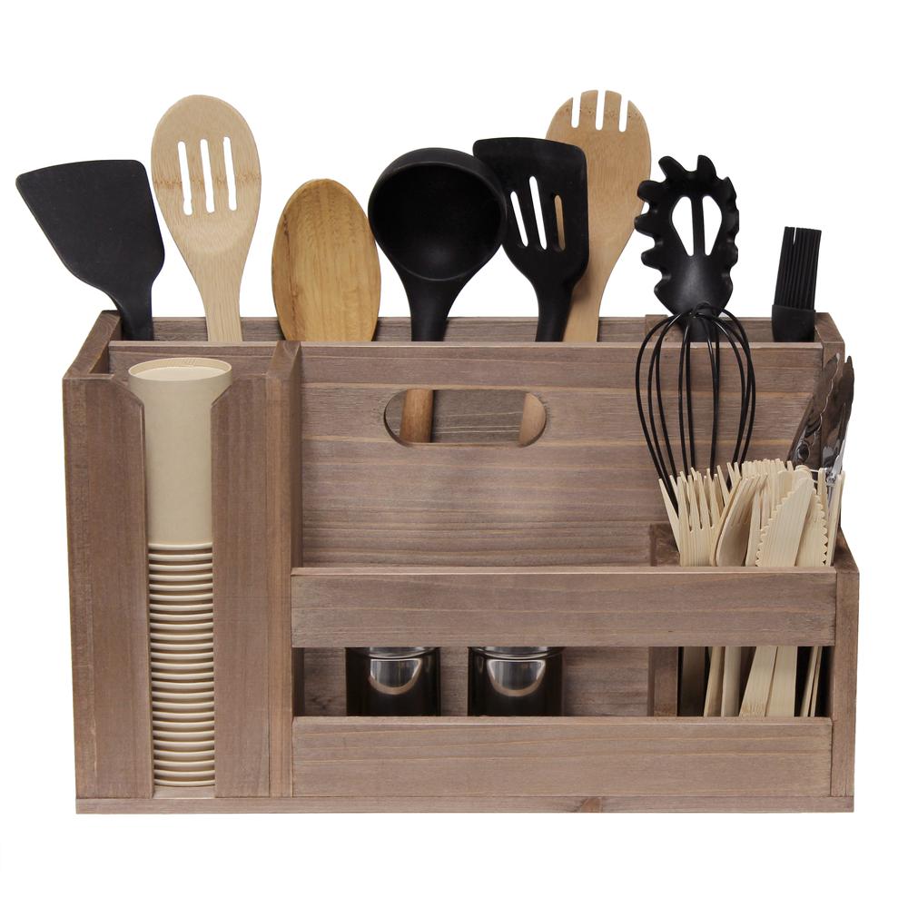 Elegant Designs Pantry Picks Farmhouse Wooden Flatware and Utensils Caddy Condiment Organize Natural Wood. Picture 4
