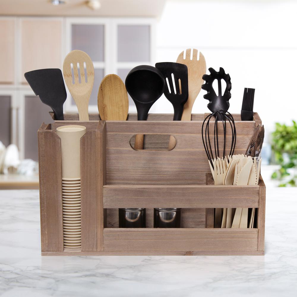 Elegant Designs Pantry Picks Farmhouse Wooden Flatware and Utensils Caddy Condiment Organize Natural Wood. Picture 6
