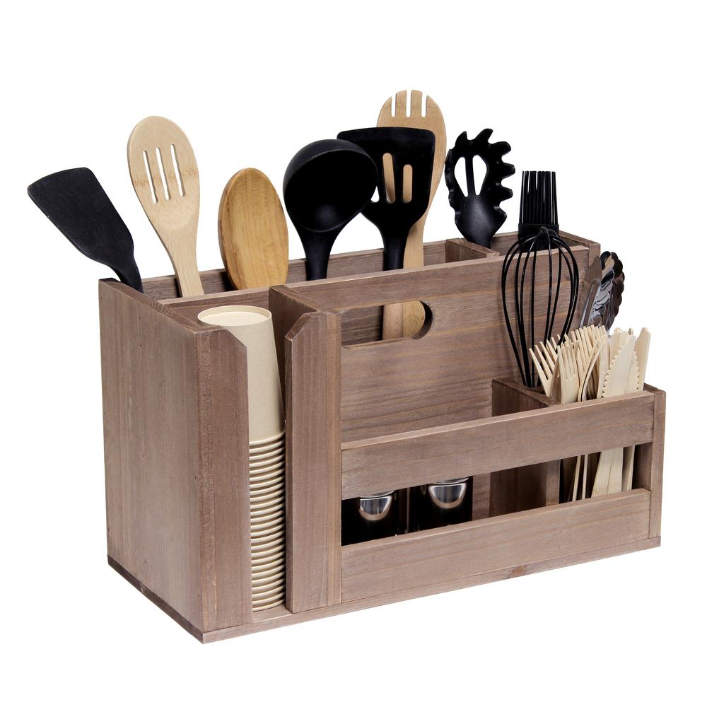 Elegant Designs Pantry Picks Farmhouse Wooden Flatware and Utensils Caddy Condiment Organize Natural Wood. Picture 11