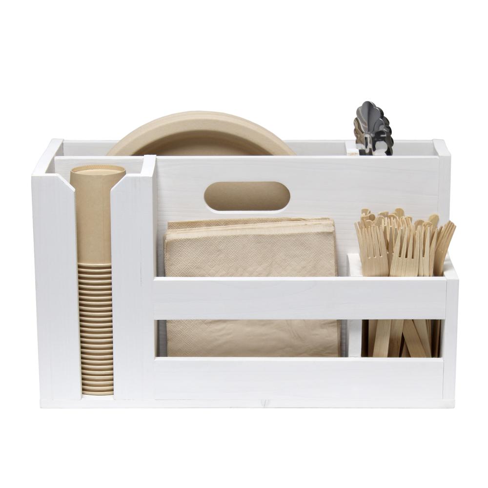 Elegant Designs Pantry Picks Farmhouse Wooden Flatware and Utensils Caddy Condiment Organizer White Wash. Picture 3