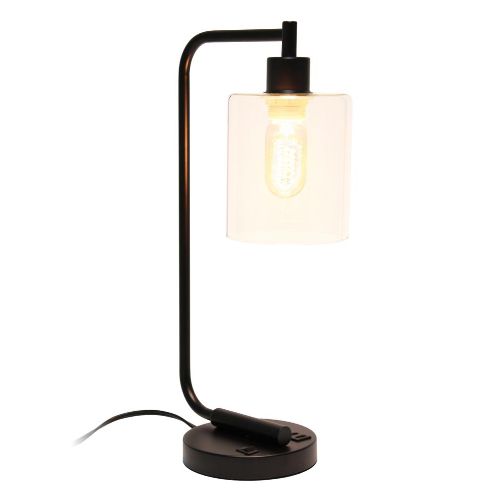 Modern Iron Desk Lamp with USB Port and Glass Shade, Black. Picture 2