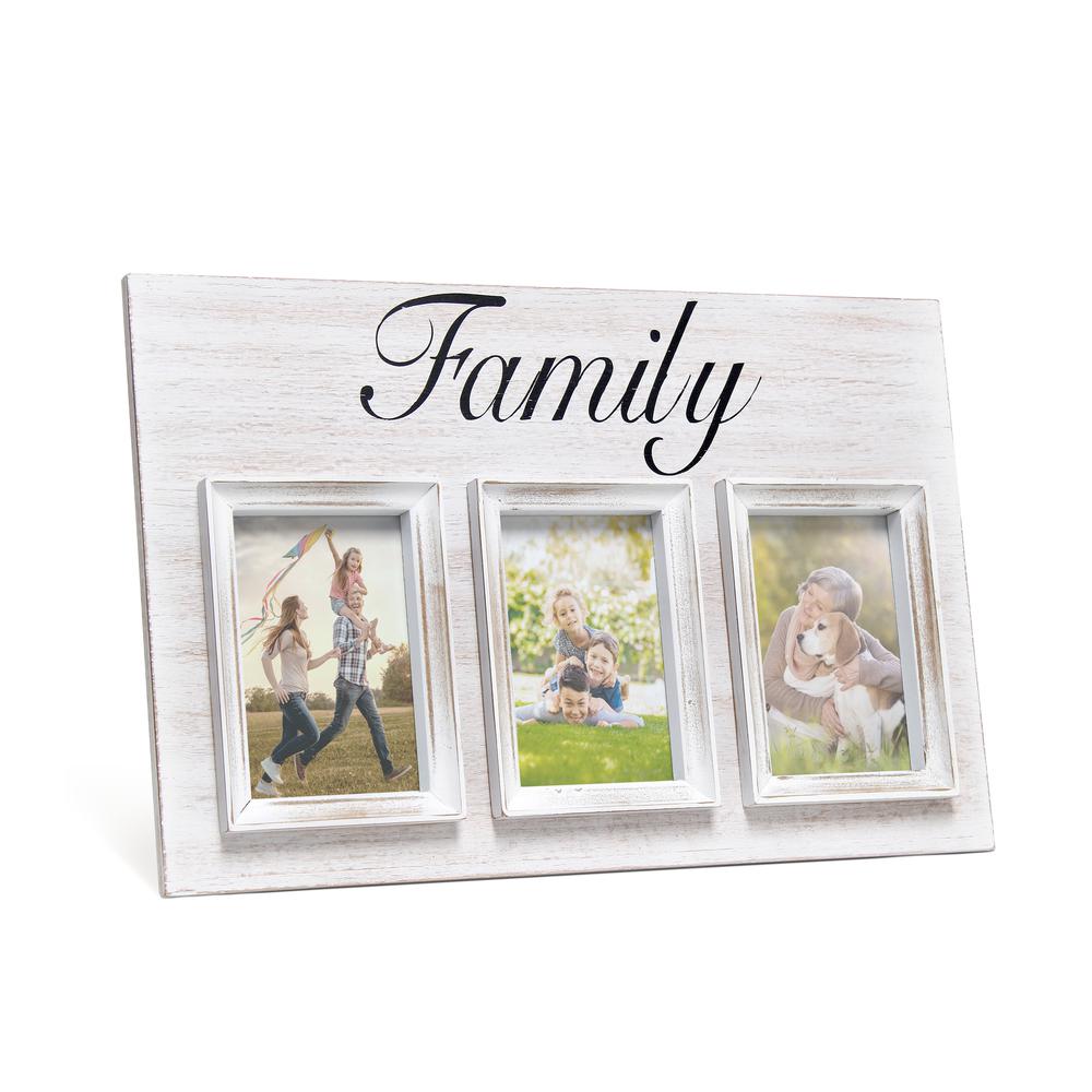 3 Photo Collage Frame 4x6 Picture Frame, White Wash "Family". Picture 6