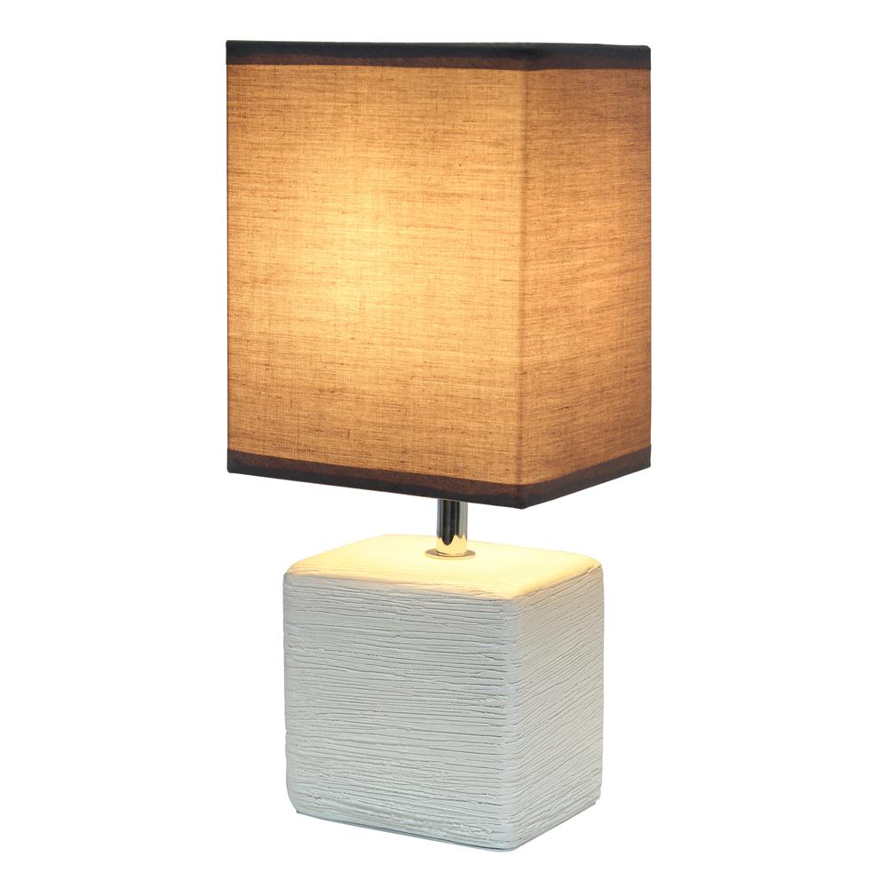 Petite Faux Stone Table Lamp with Fabric Shade, White with Gray Shade. Picture 2