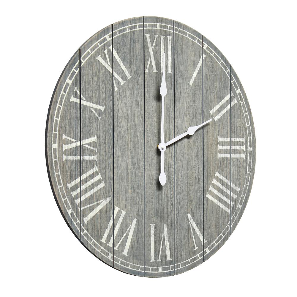 Wood Plank 23" Large Rustic Coastal Wall Clock, Dark Gray Wash. Picture 2