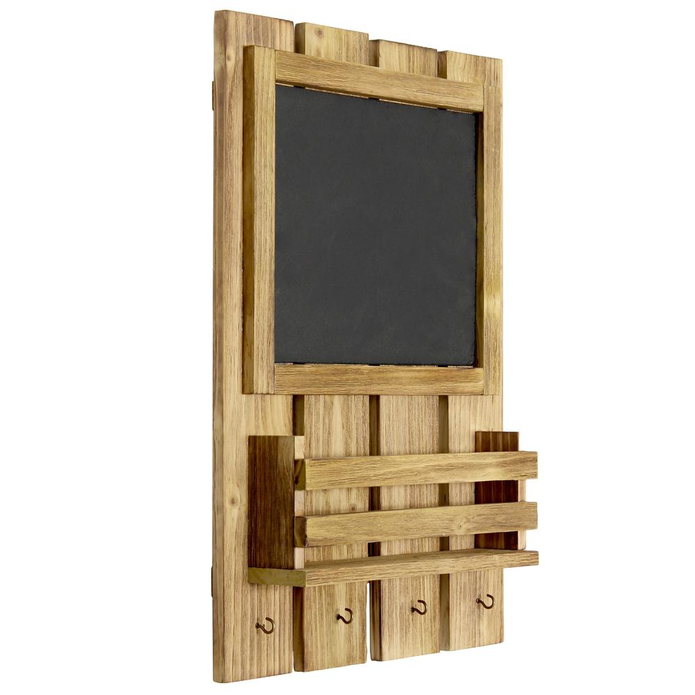 Elegant Designs Chalkboard Sign with Key Holder Hooks and Mail Storage, Natural Wood. Picture 2