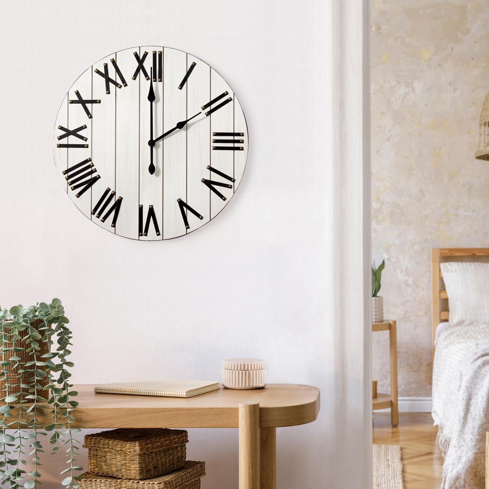 Handsome 21 Rustic Farmhouse Wood Wall Clock, White Wash