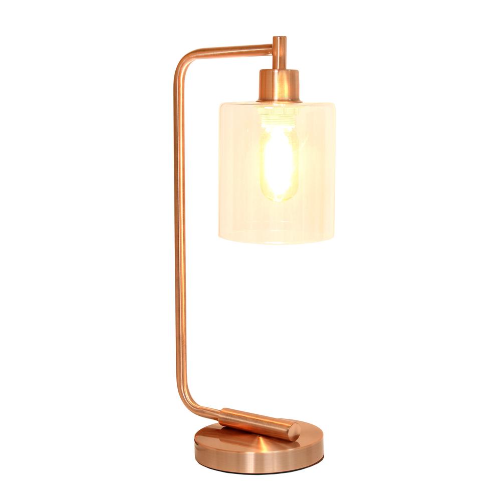 Modern Iron Desk Lamp with Glass Shade, Rose Gold. Picture 2