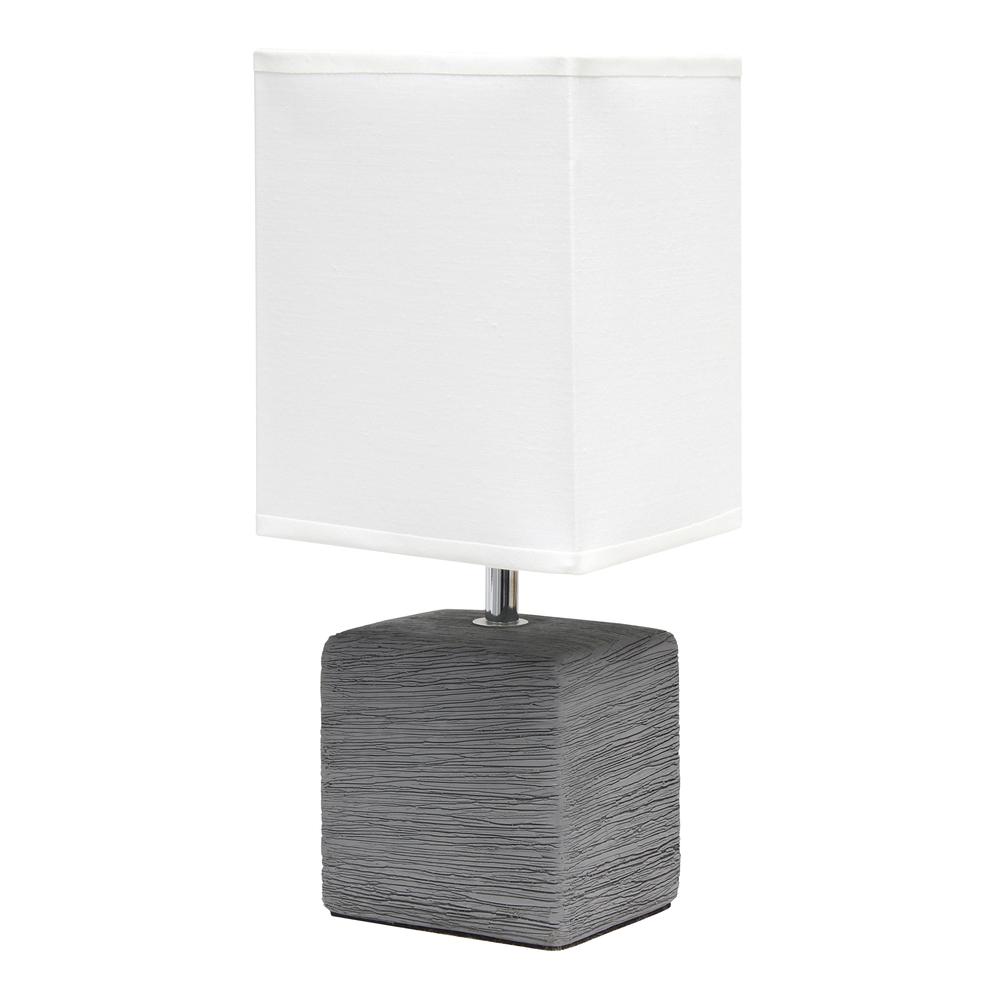 Petite Faux Stone Table Lamp with Fabric Shade, Gray with White Shade. Picture 1