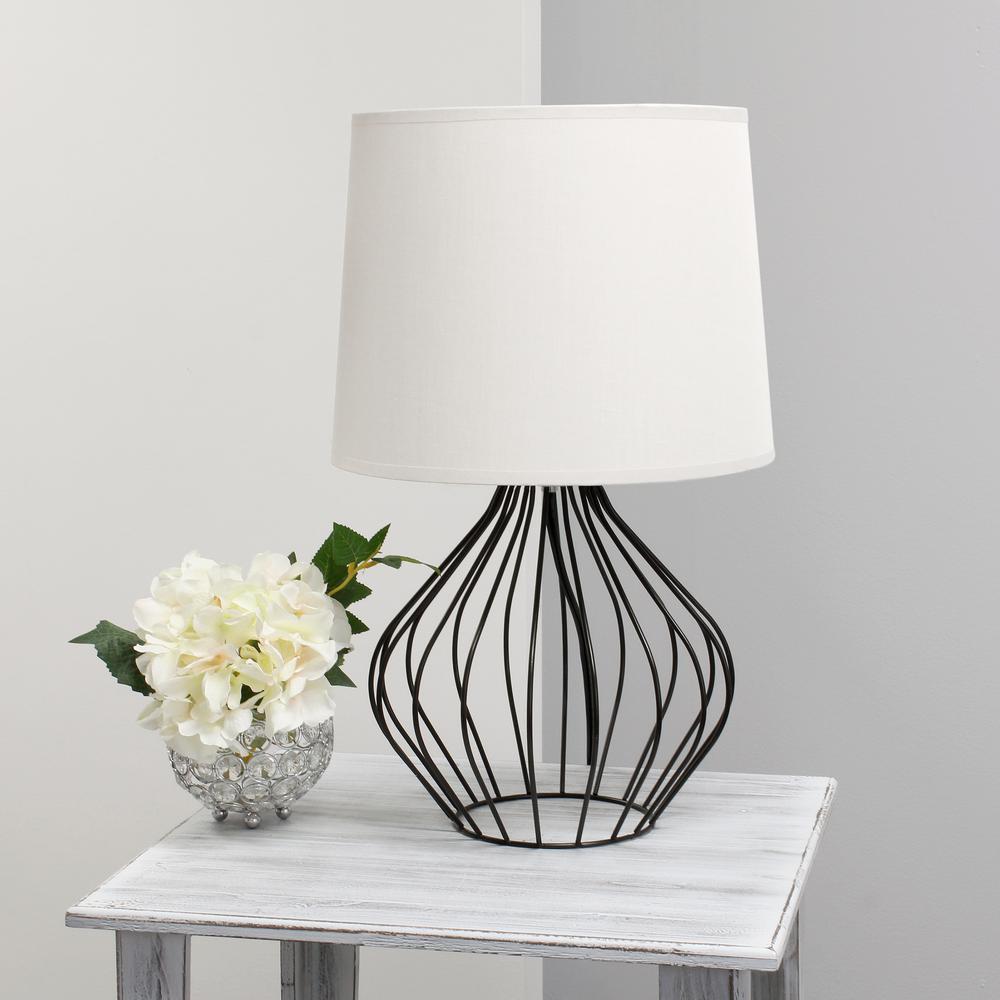 Geometrically Wired Table Lamp, White on Black. Picture 4