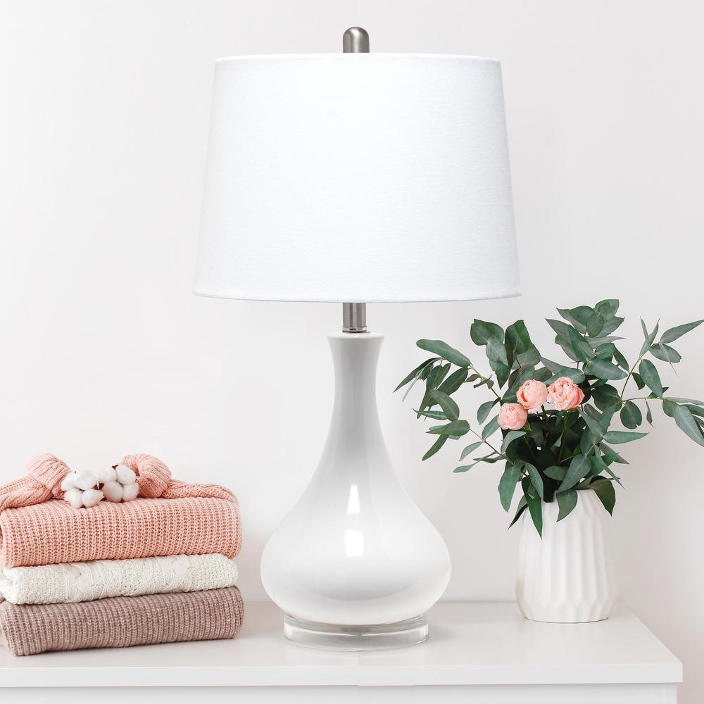 Droplet Table Lamp with Fabric Shade, White. Picture 4