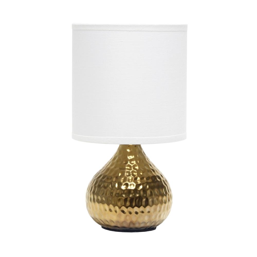 Hammered Gold Drip Mini Table Lamp, White. Picture 1