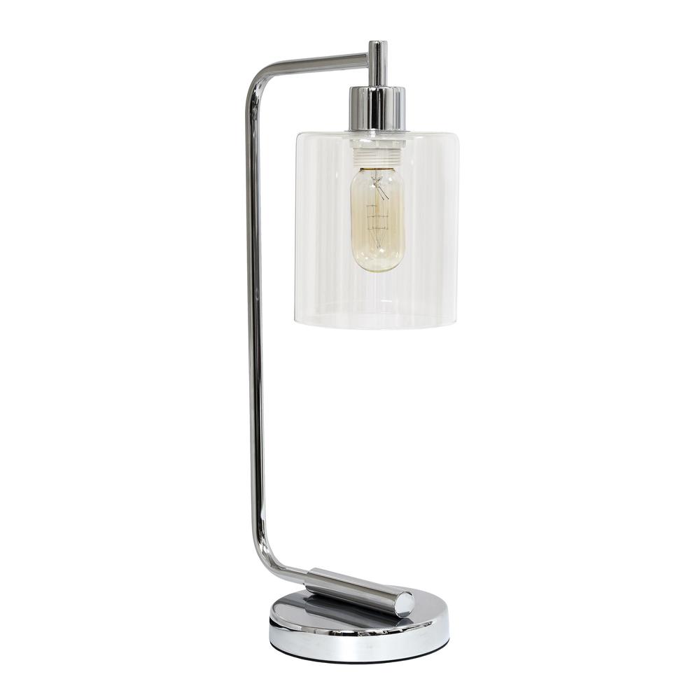 Lalia Home Modern Iron Desk Lamp with Glass Shade, Chrome. Picture 1