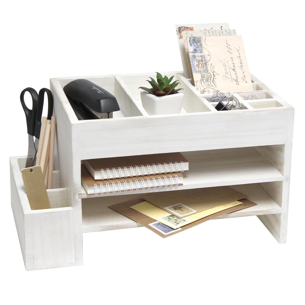 Home Office Tiered Desk Organizer with Storage Cubbies and Letter Tray. Picture 4