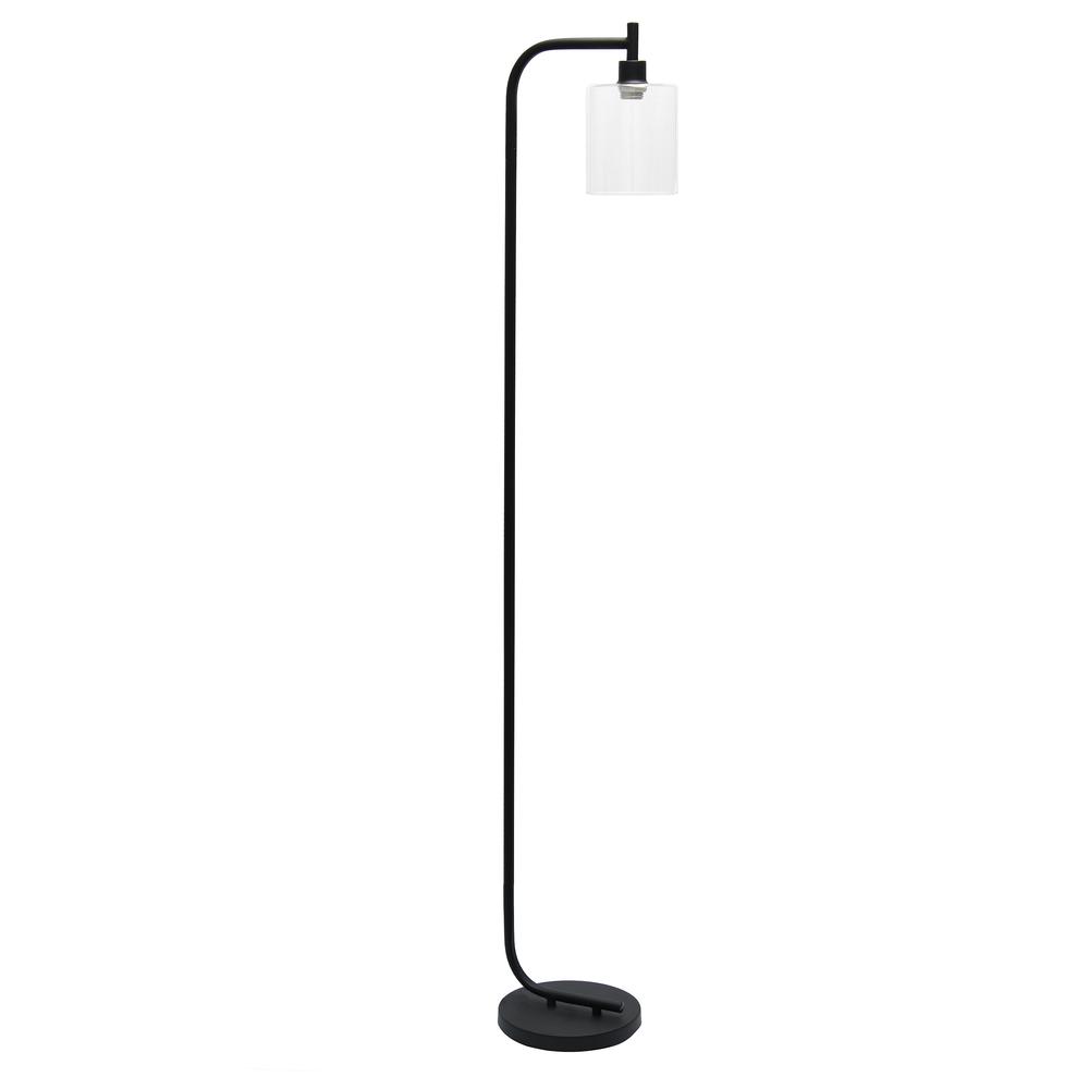 Modern Iron Lantern Floor Lamp with Glass Shade, Black. Picture 9
