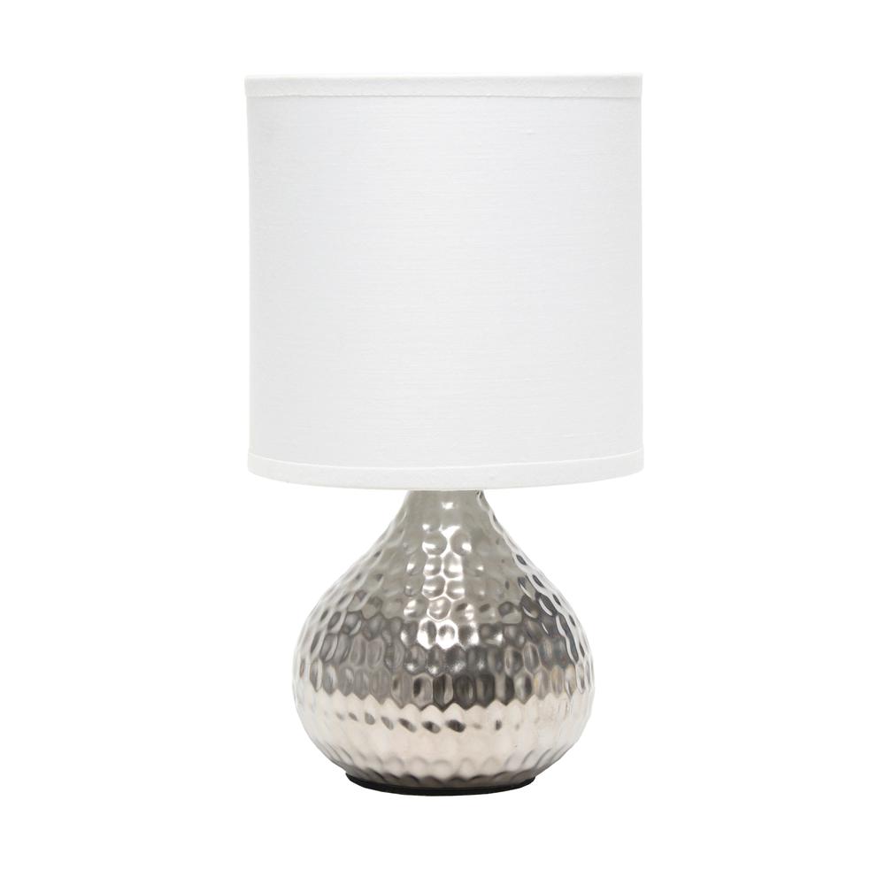 Hammered Silver Drip Mini Table Lamp, White. Picture 1