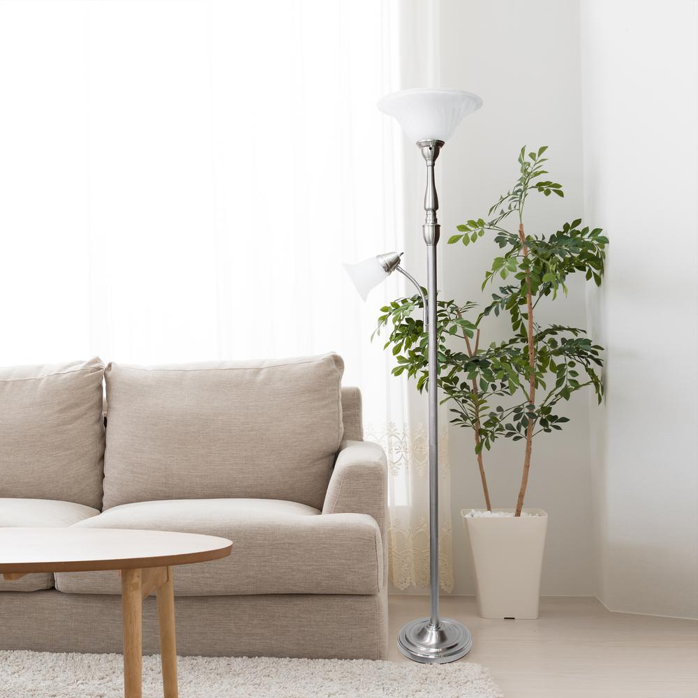 Torchiere Floor Lamp with Reading Light and Marble Glass Shades. Picture 4