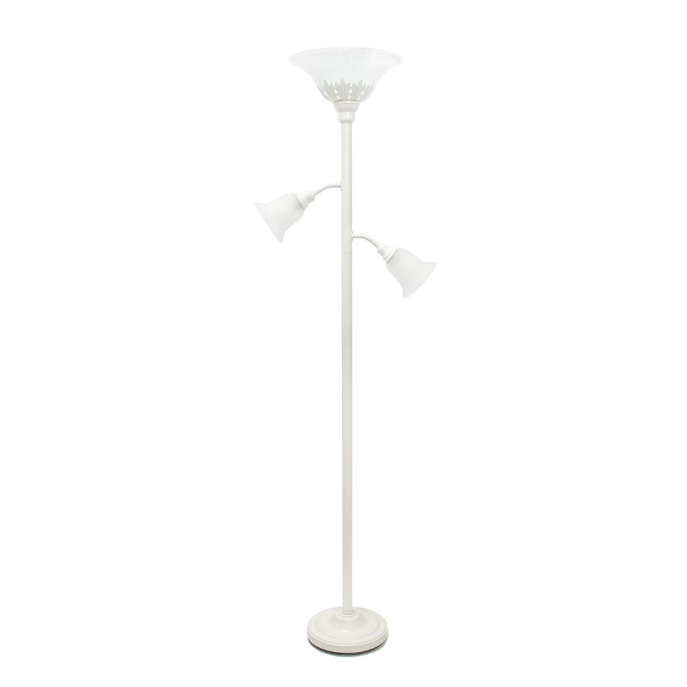 Torchiere Floor Lamp with 2 Reading Lights and Scalloped Glass Shades. Picture 1