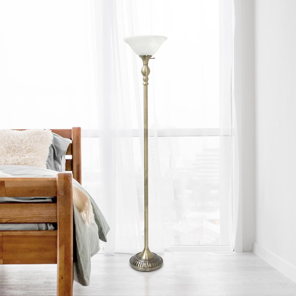 Classic 1 Light Torchiere Floor Lamp with Marbleized Glass Shade. Picture 4