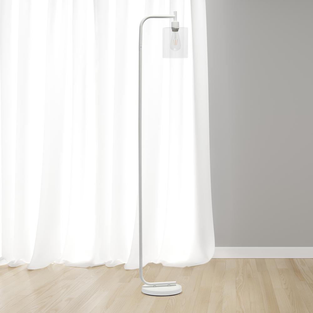 Modern Iron Lantern Floor Lamp with Glass Shade, White. Picture 3