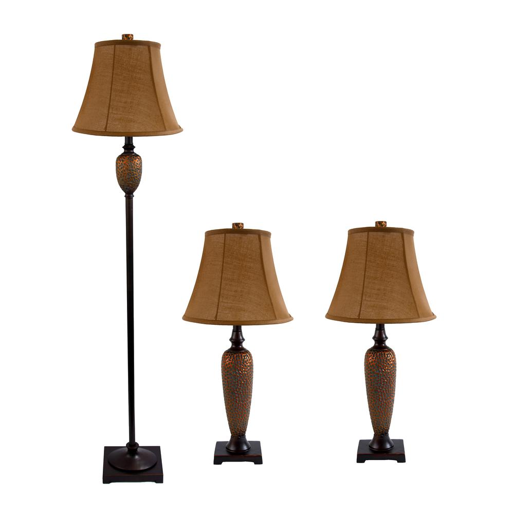 Hammered Bronze Three Pack Lamp Set (2 Table Lamps, 1 Floor Lamp). Picture 5