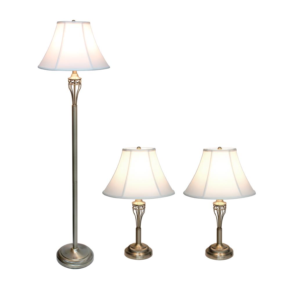 Antique Brass Three Pack Lamp Set (2 Table Lamps, 1 Floor Lamp). Picture 1