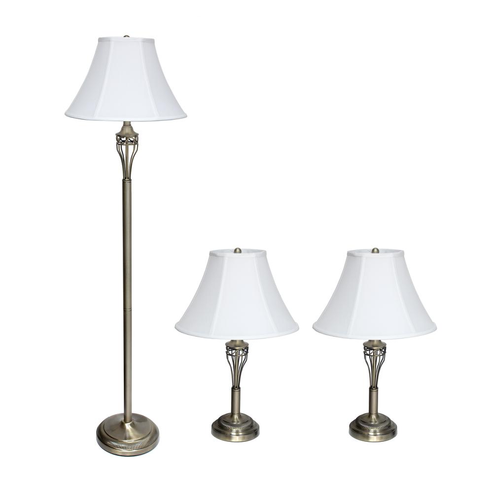 Antique Brass Three Pack Lamp Set (2 Table Lamps, 1 Floor Lamp). Picture 12
